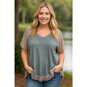Oddi Fringe Ribbed Top Women's Plus Size 3X Boho Hippie Western Cowgirl Festival